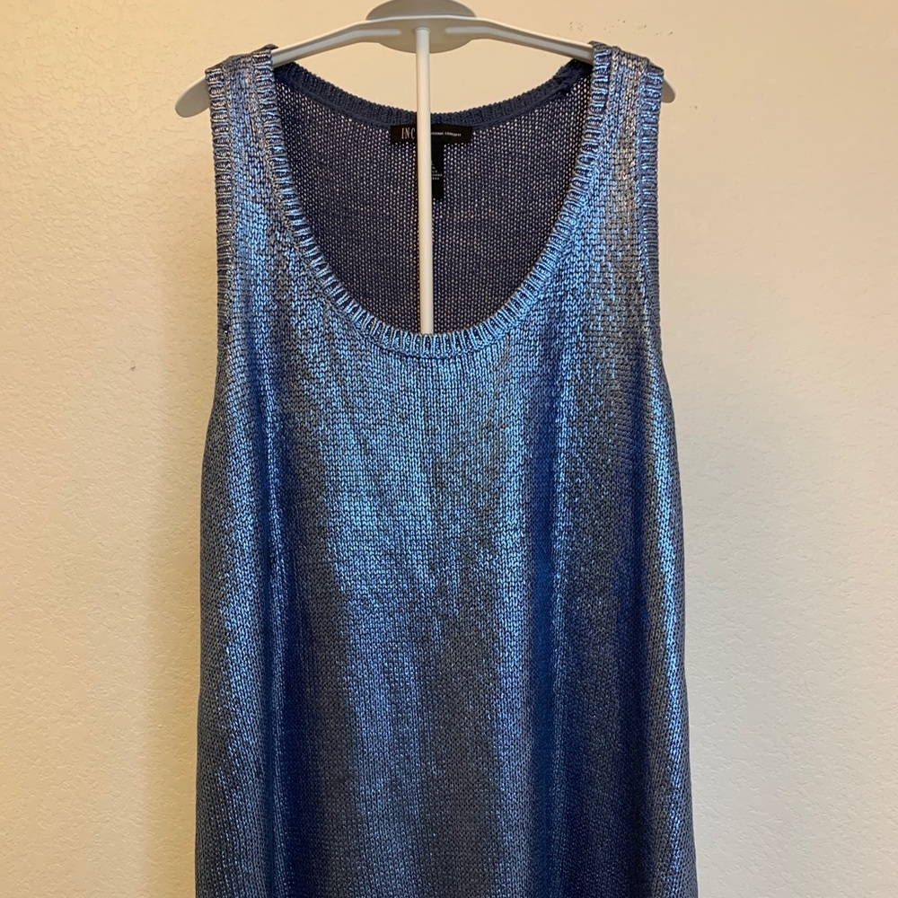 INC Womans Metallic Tank Top Color Blue Size XL